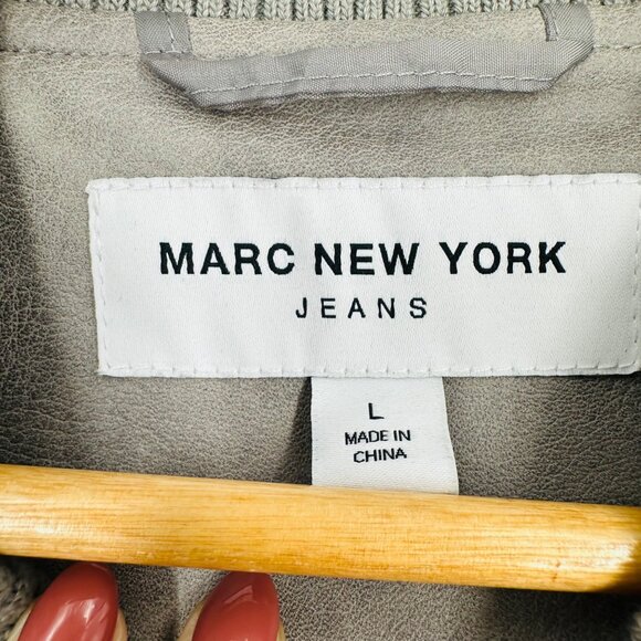 Marc New York Womens Grey Faux Leather Snap Button Long Sleeve Bomber Jacket L - Picture 8 of 11